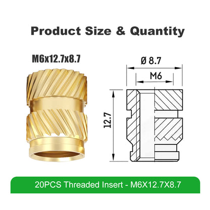 Mintion - Kit d'Inserts Filetés (Threaded Inserts Kit) - M6x12.7x8.7 - 20pcs