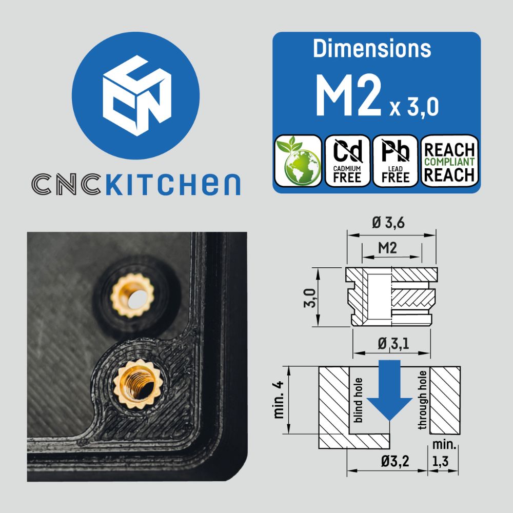 CNC Kitchen Inserts Filetés M2x3.0 Courts