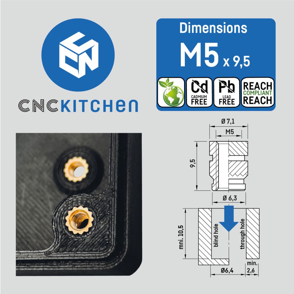 CNC Kitchen Inserts Filetés M5x9.5