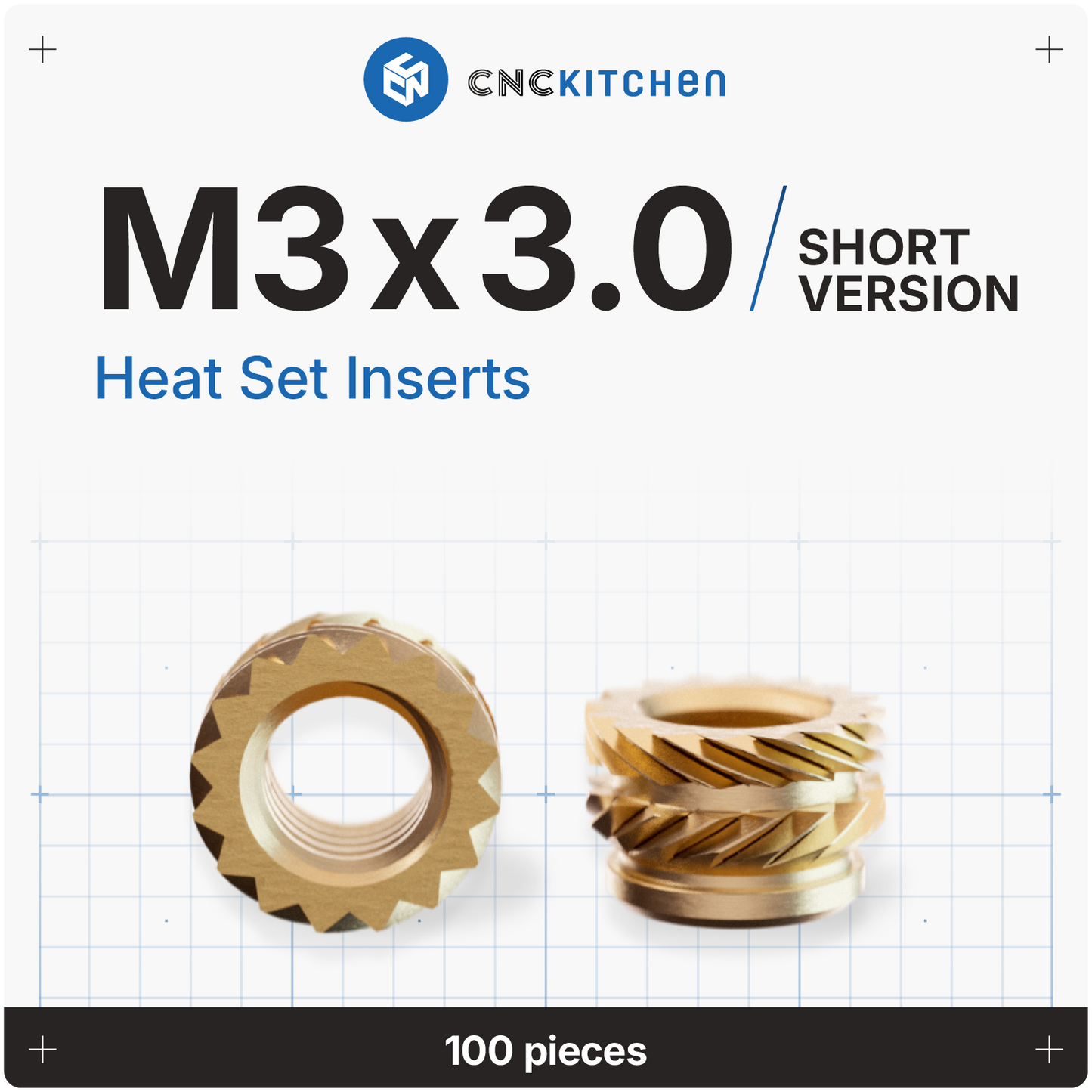CNC Kitchen - Inserts Filetés Set Court - Lot de 200 pièces