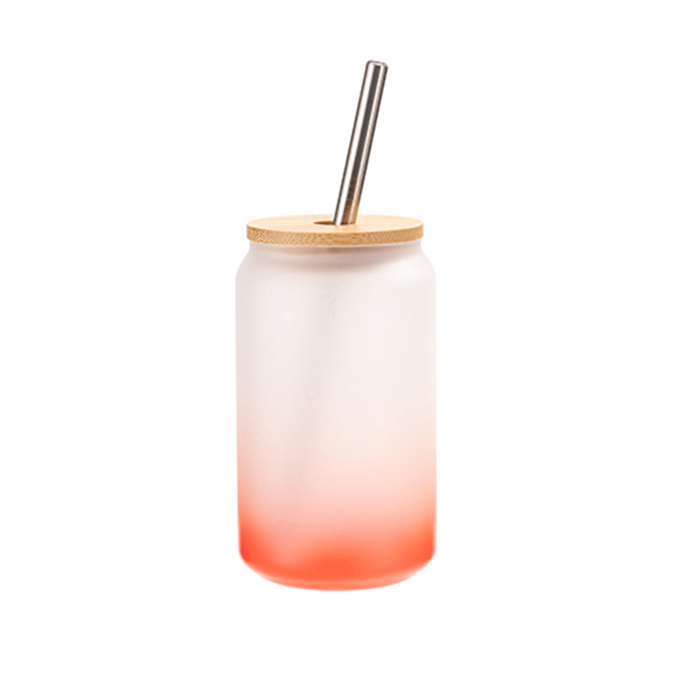 MissKraft Sublimation | Verre Givré avec Paille et Couvercle Bambou | Rouge Dégradé | 400 ml
