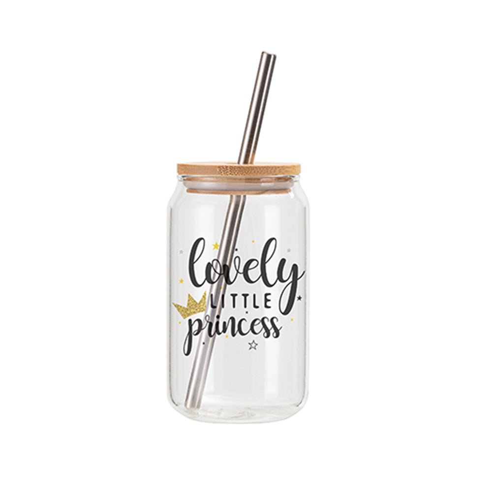 MissKraft - Sublimation - Verre avec Paille et Couvercle Bambou - Transparent - 400 ml