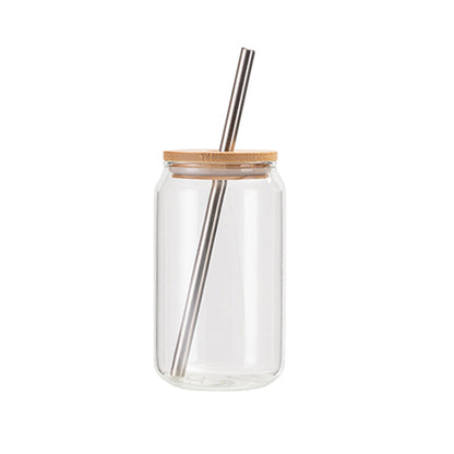 MissKraft - Sublimation - Verre avec Paille et Couvercle Bambou - Transparent - 400 ml