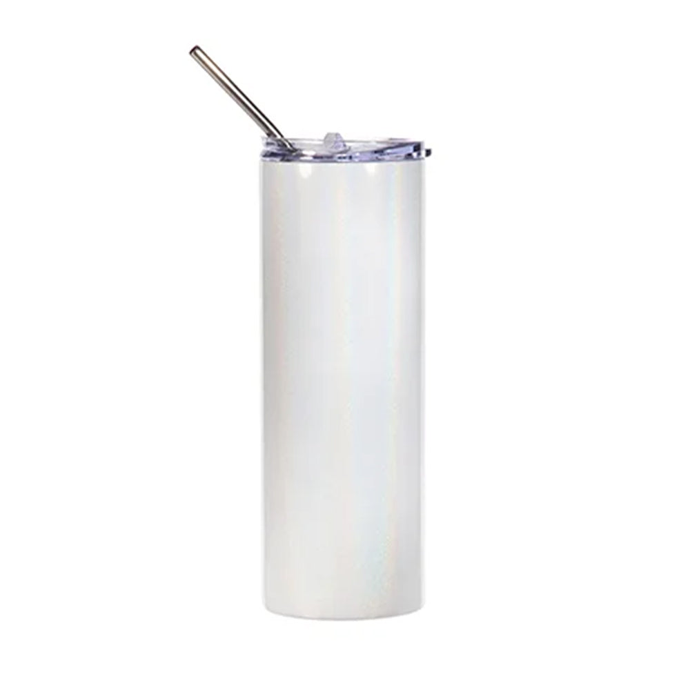 MissKraft Sublimation | Verre en Acier avec Paille | Blanc Pailleté | 600 ml
