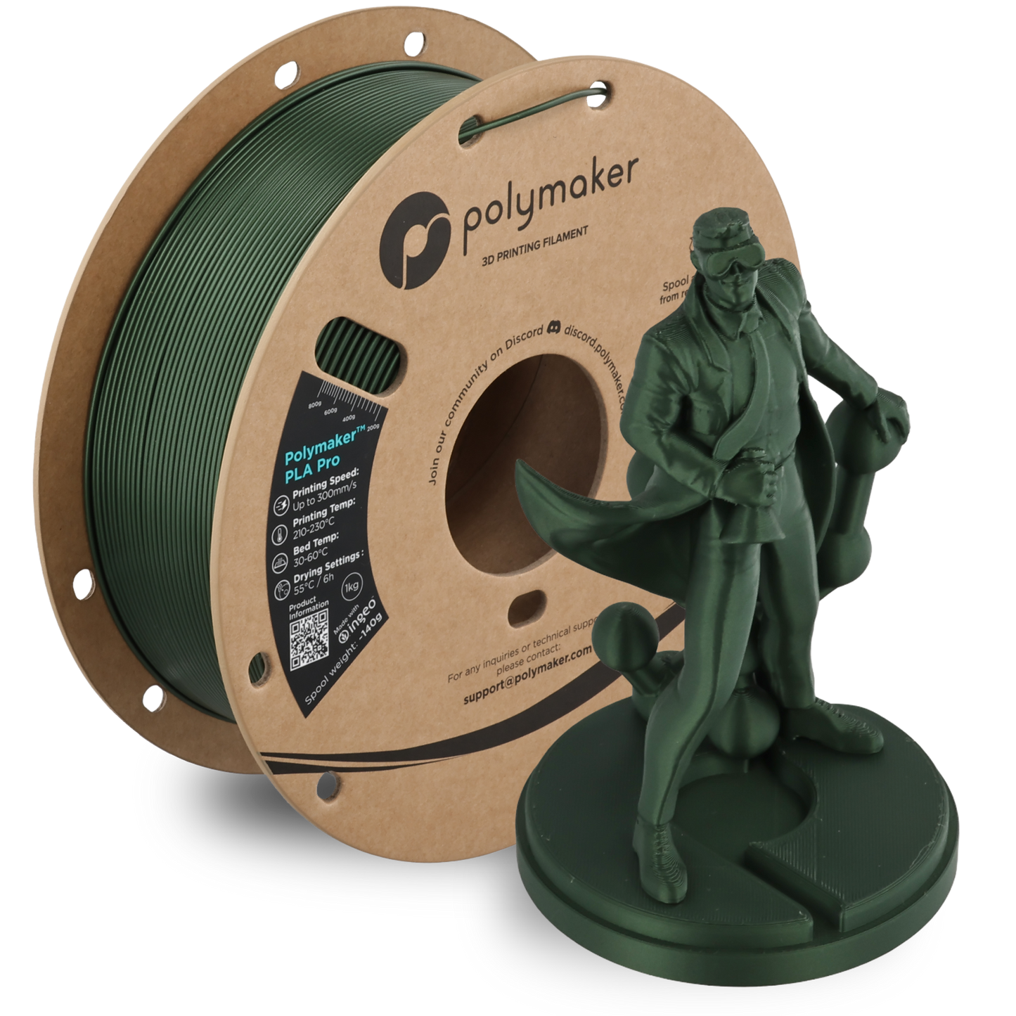 Polymaker - PLA Pro - Vert Métallique (Metallic Green) - 1,75 mm - 1 kg