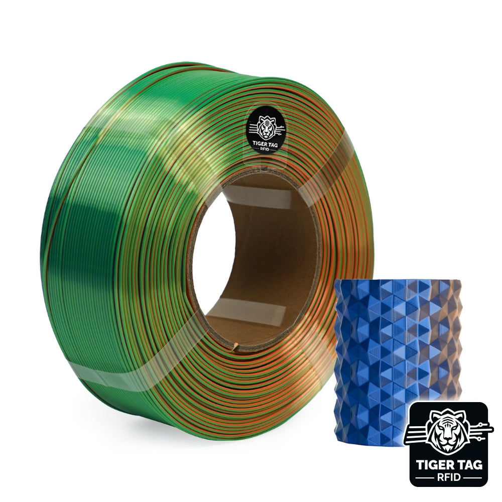 R3D - Tri-Silk color - Bleu/Vert/Orange (Blue/Green/Orange) - 1,75 mm - 1 kg Refill avec RFID TigerTag