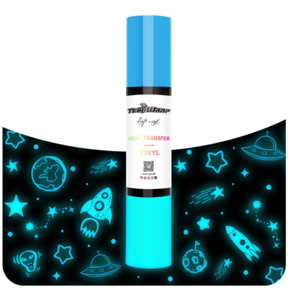 TeckWrapCraft - Vinyle Phosphorescent - Glow in the Dark Bleu - 25 cm x 1,5 m